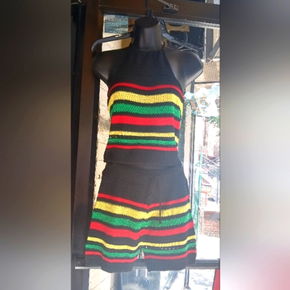Striped Halter Top and Shorts Set ❤️💛💚🖤